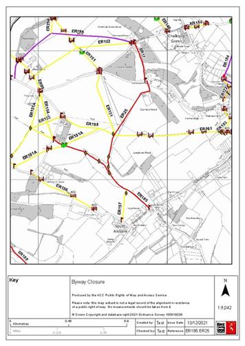  - Order to temporarily close Byways ER185 and ER25 to motor vehicle traffic in Alkham